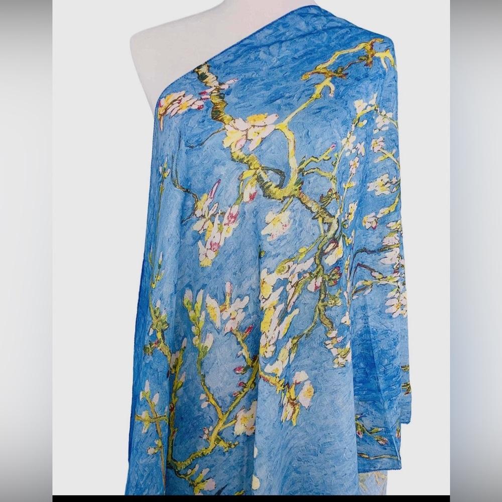 NEW Blue-Multi Cherry Blossom Scarf - Picture 2 of 2